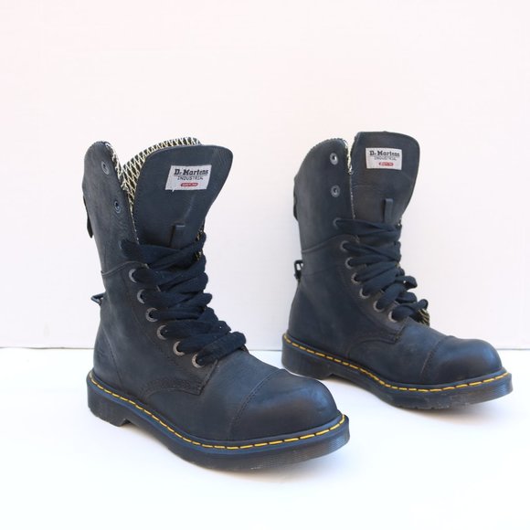 Dr. Martens Black Lace-Up Boots with Yellow Accents - Picture 3 of 10